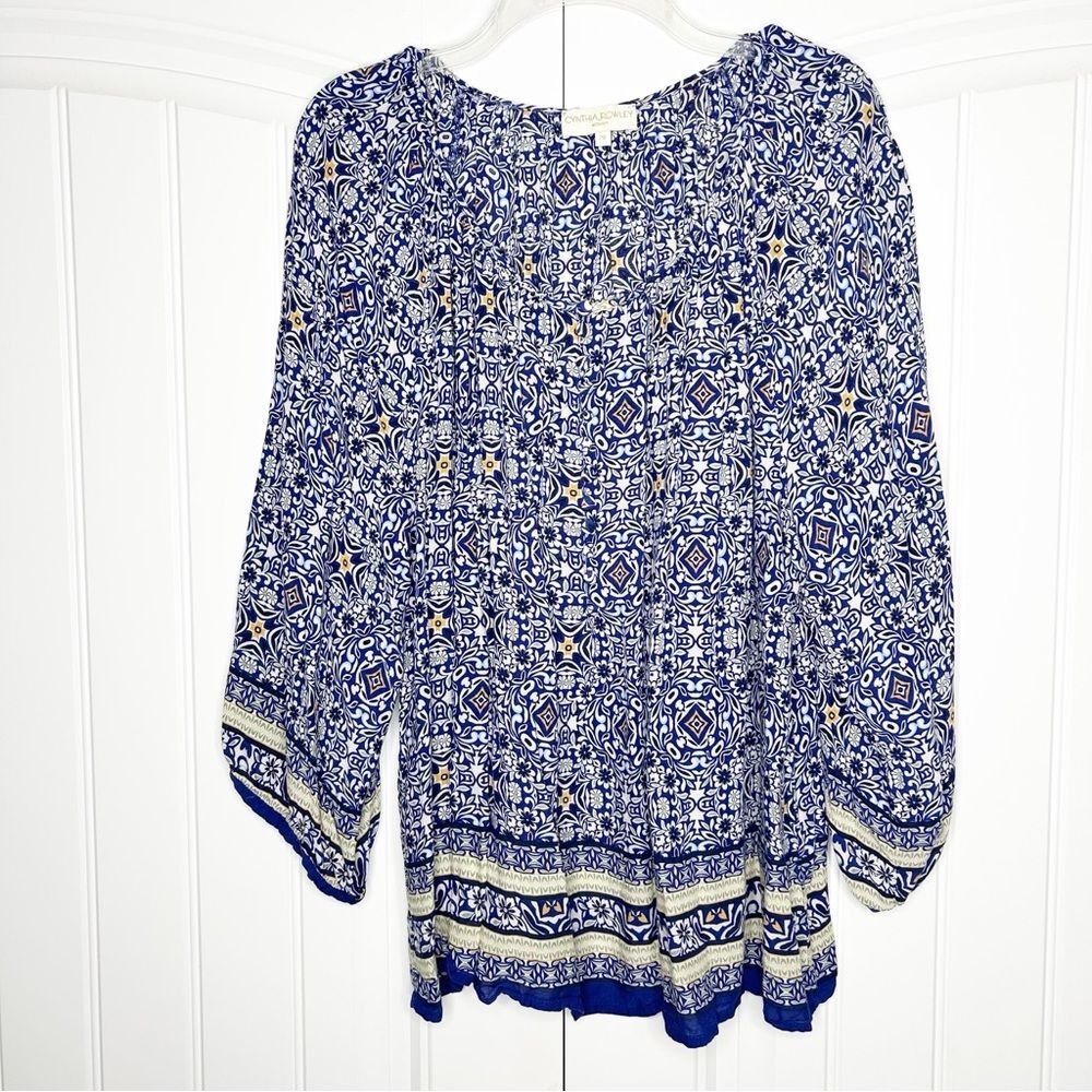 Cynthia Rowley Blue Print Blouse Plus Size 2X